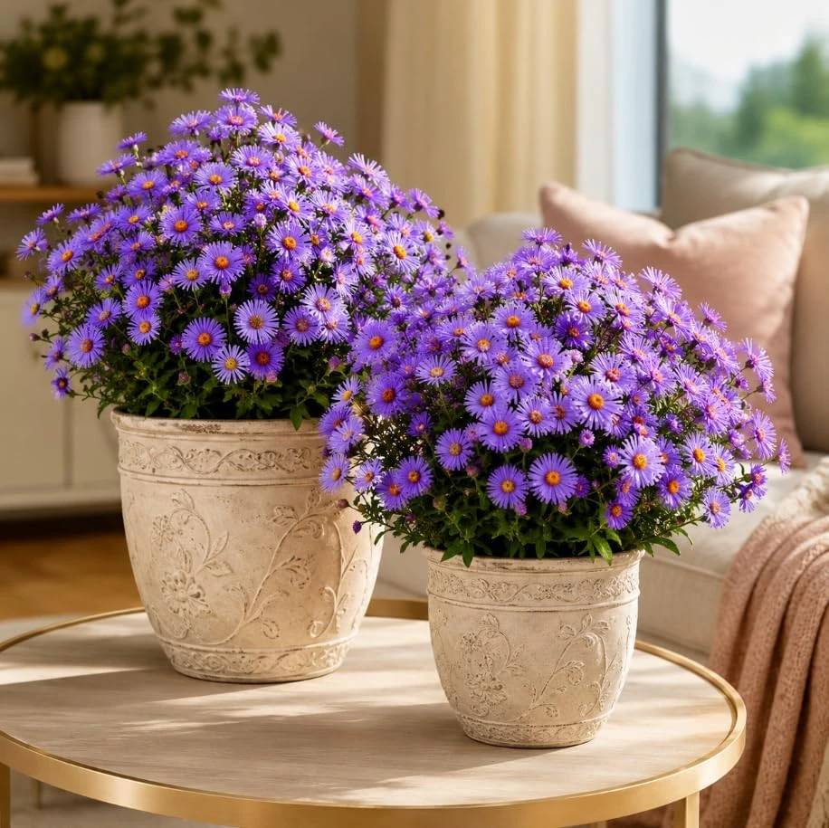 Set of 2 Tahoka Daisy Live Plants - Purple Aster Flower, 3-5 Inch Tall - Image 1