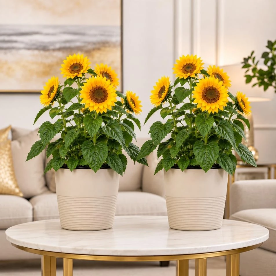 Sunflower Live Plants, Set of 2, Yellow Blooms, 2-5 Inch Tall, Potted - Image 1
