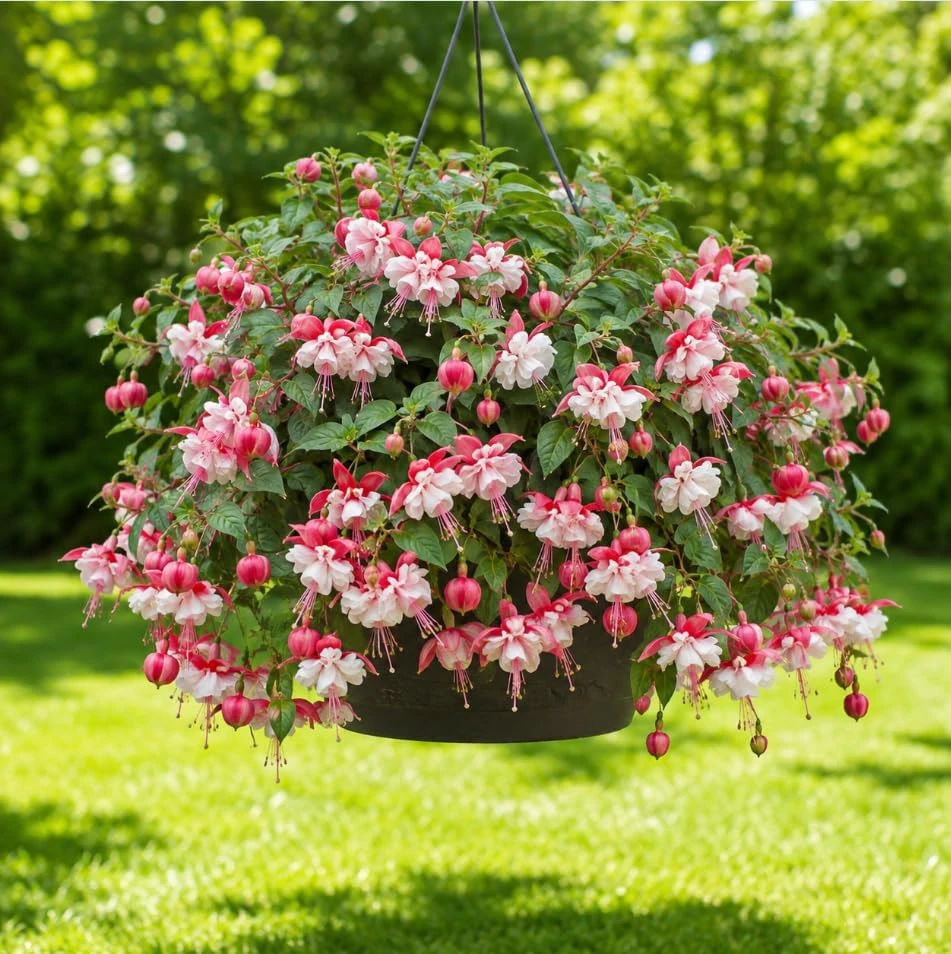 Swingtime Fuchsia Live Plant – Red & White Flowers – 4-6 inch Tall – 6 Inch Pot - Image 4