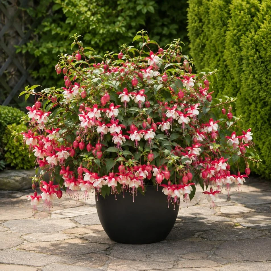 Swingtime Fuchsia Live Plant – Red & White Flowers – 4-6 inch Tall – 6 Inch Pot - Image 6