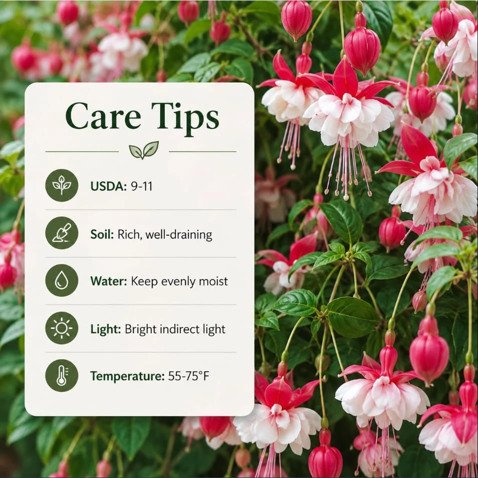 Swingtime Fuchsia Live Plant – Red & White Flowers – 4-6 inch Tall – 6 Inch Pot - Image 7