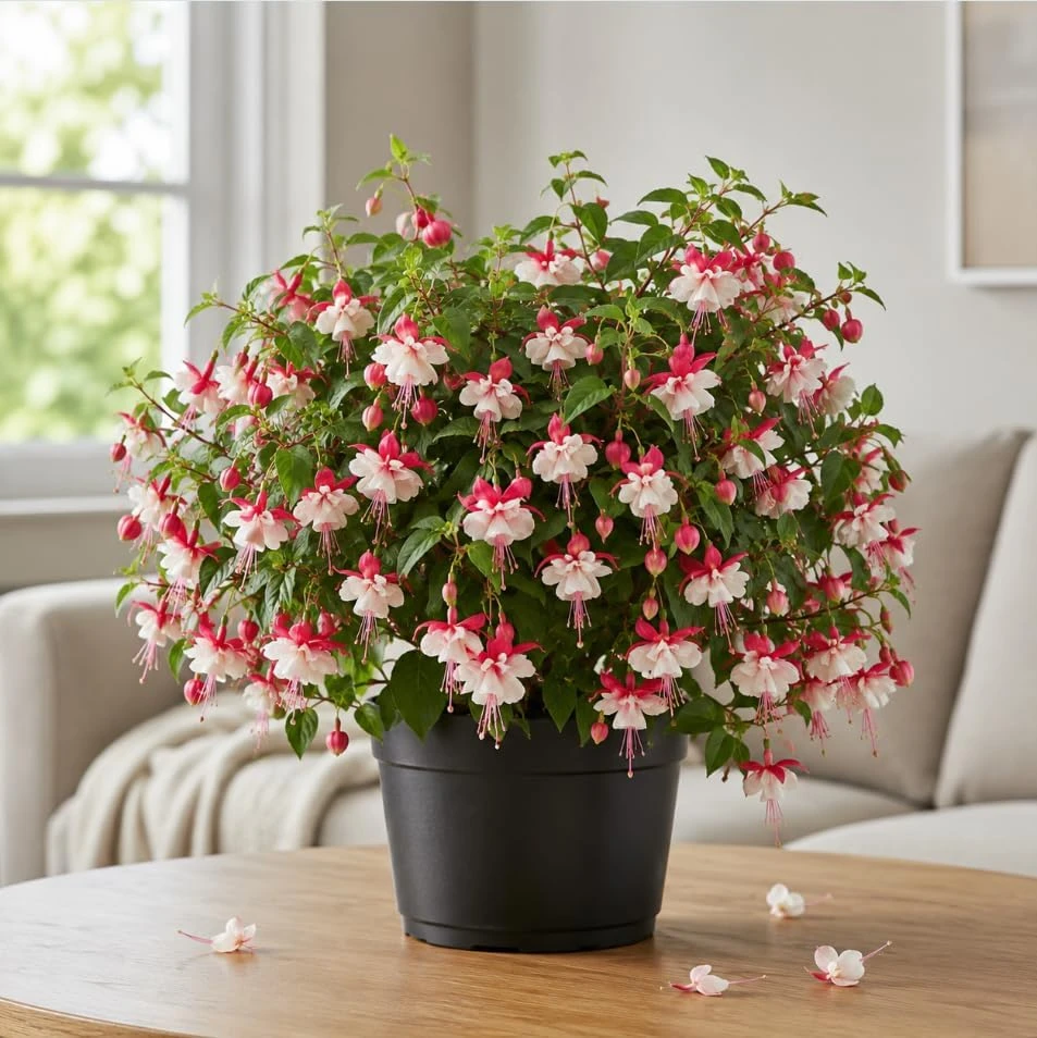 Swingtime Fuchsia Live Plant - Red & White Flowers, 4-6 inch Tall, 5 Inch Pot - Image 1