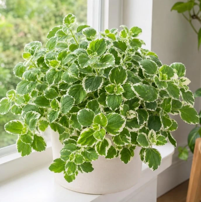 Variegated Cuban Oregano Live Plant - 2 Plants per Pot, 3-5 Inch Tall Trailing Herb in 4 Inch Pot - Image 1