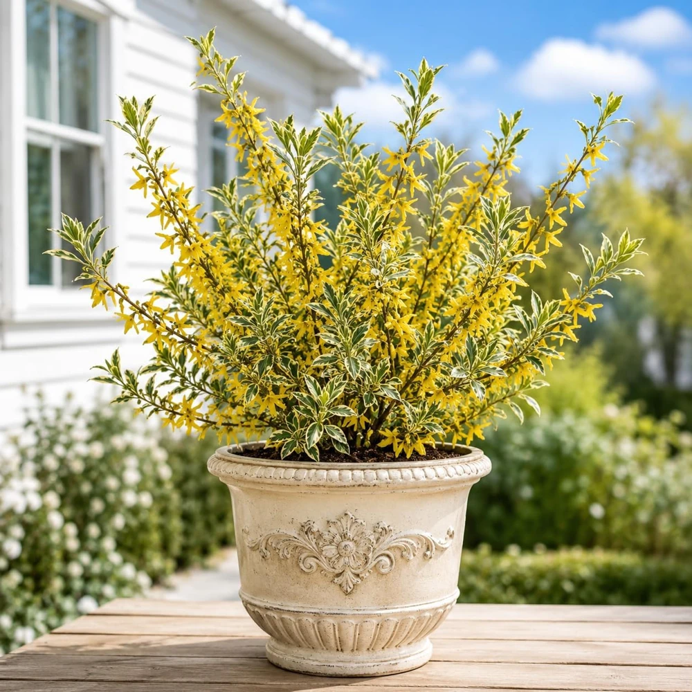Variegated Forsythia Live Plant – Yellow Spring Flowers – 2.5 Inch Pot – Outdoor Shrub - Image 1