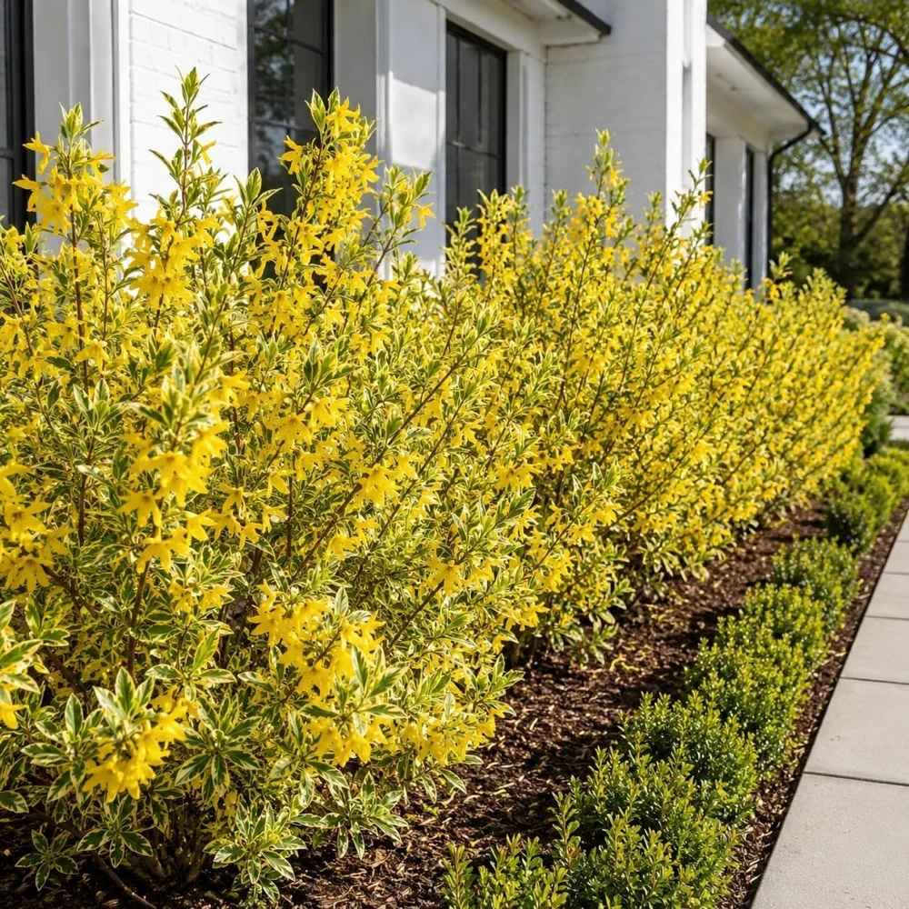 Variegated Forsythia Live Plants - Set of 2, Yellow Flowers, 2.5 Inch Pot, Outdoor Shrub - Image 1
