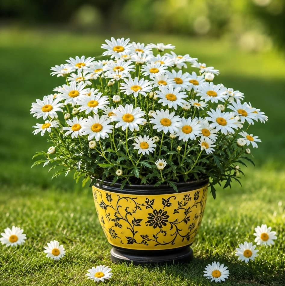 White Daisy Live Plant - Aster Tree Flower for Home Garden, 3-5 Inch Tall - Image 1