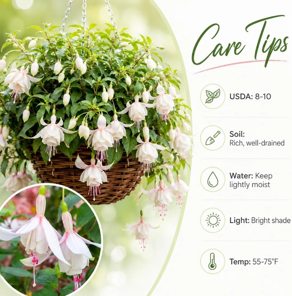 White Fuchsia Live Plant - 4-6 inch Tall, 5 Inch Pot - Indoor/Outdoor Garden - Image 4
