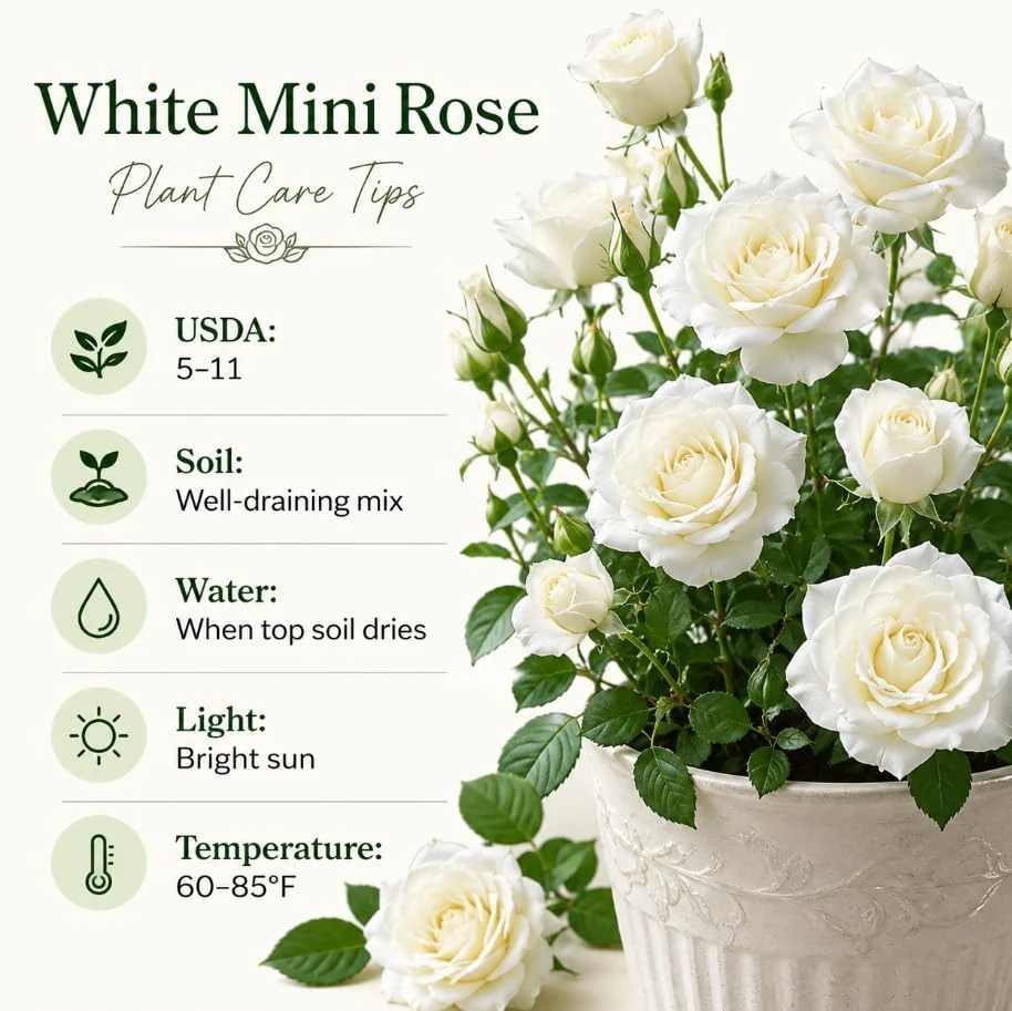 White Miniature Rose Live Plant, 4-6 Inches Tall, 4 Inch Pot - Compact Bush for Patio & Garden - Image 5