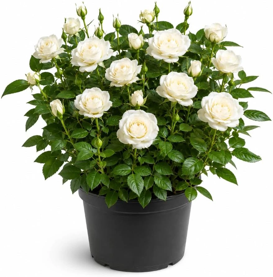 White Miniature Rose Live Plant, 4-6 Inches Tall, 4 Inch Pot - Compact Bush for Patio & Garden - Image 1