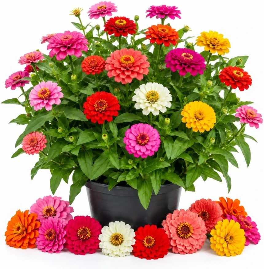 Zinnia Live Plants – 3 Plants, 4 Inch Pot, 3-5 Inches Tall, Annual Flowers for Outdoor Gardens - Image 1