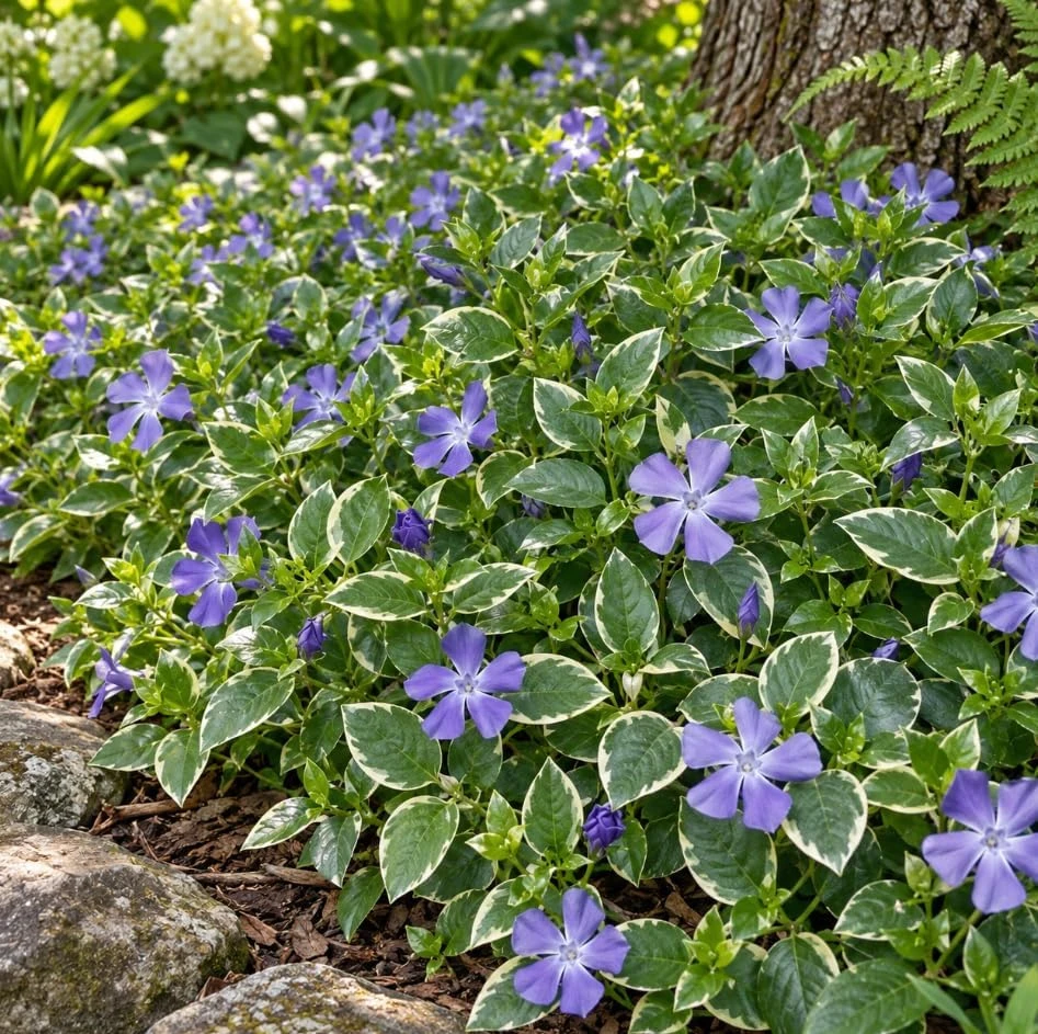 12 Variegated Vinca Minor Live Plants - Hardy Perennial Ground Cover 4-6" Long - Image 1