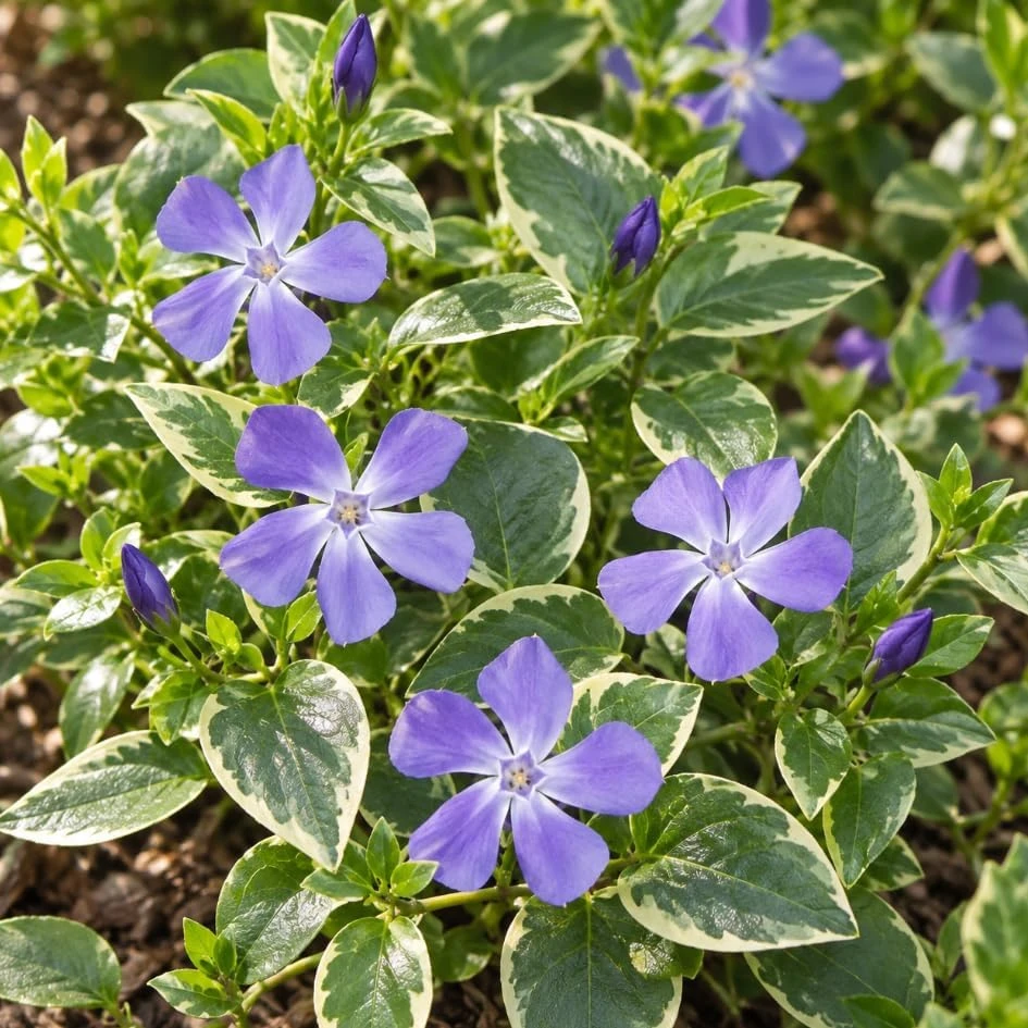 18 Variegated Vinca Minor Live Plants – Hardy Perennial Ground Cover, 4-6" Starter Plants, Outdoor - Image 1