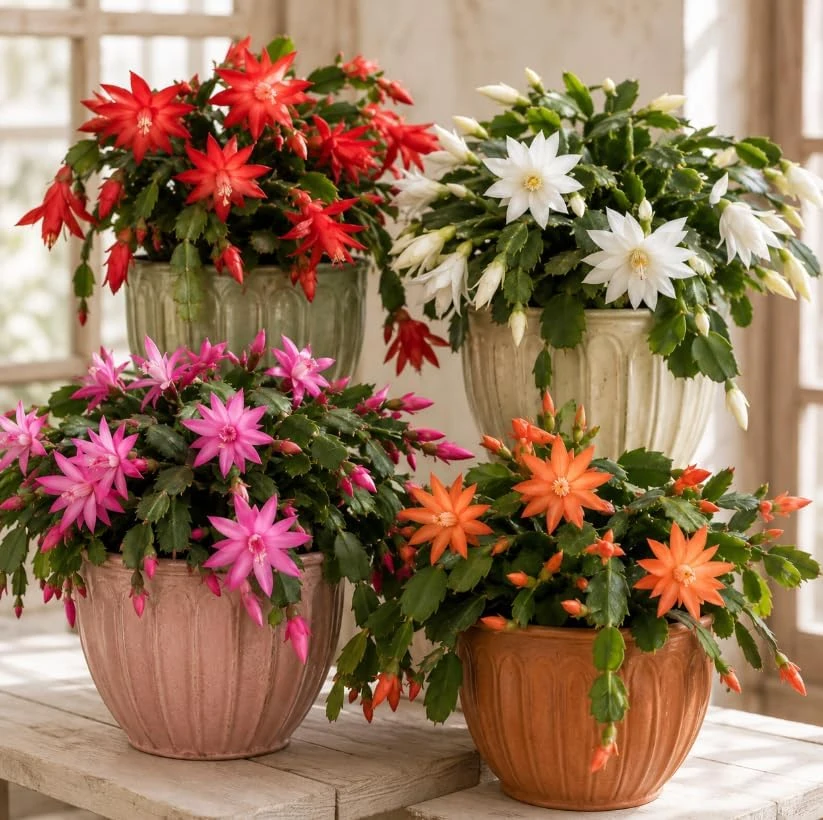 2 Assorted Easter Cactus Live Plants, Hardy Perennial Easter Cactus, Mixed Color Holiday Succulents for Windowsills, Hanging Baskets and Patios, 4-6 Inch Tall - Image 1