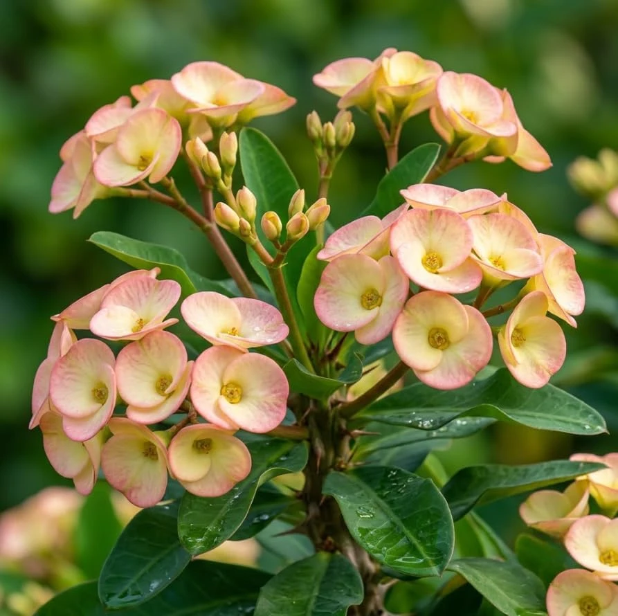 2 Live Yellow Pinkish Euphorbia Milii Crown of Thorns Plant, 2 Inch Pot, Flowering Succulent, Indoor Outdoor Houseplant - Image 2