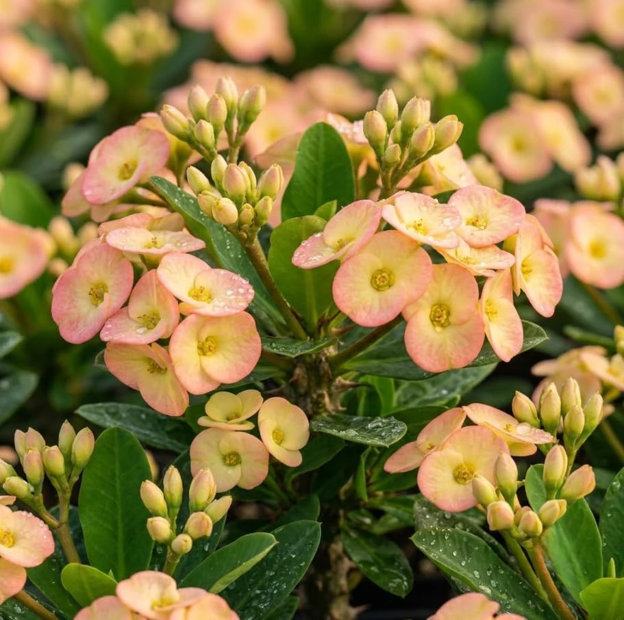 2 Live Yellow Pinkish Euphorbia Milii Crown of Thorns Plant, 2 Inch Pot, Flowering Succulent, Indoor Outdoor Houseplant - Image 3
