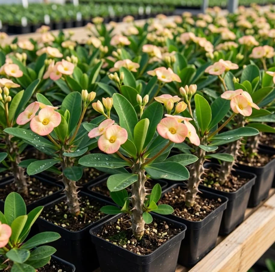 2 Live Yellow Pinkish Euphorbia Milii Crown of Thorns Plant, 2 Inch Pot, Flowering Succulent, Indoor Outdoor Houseplant - Image 1