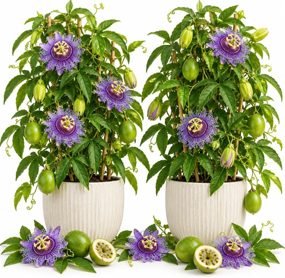 2 Maypop Passionflower Live Plants - Purple Perennial Vines, 4-6 Inches Tall, Outdoor - Image 1