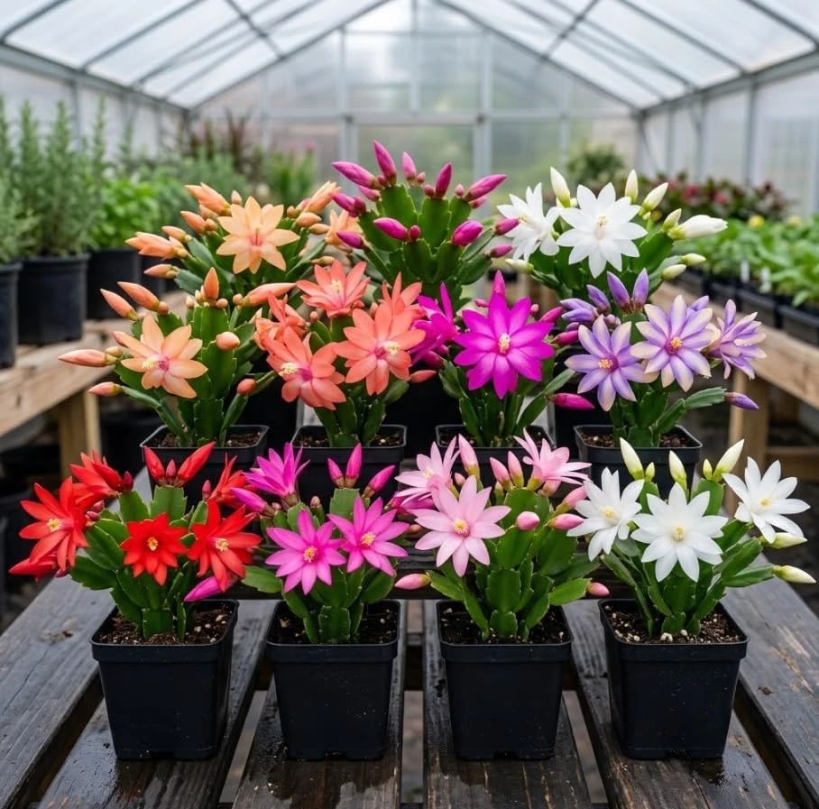 2 Mixed Color Thanksgiving Cactus Live Plant, 2 Inch Pot, Schlumbergera - Image 1