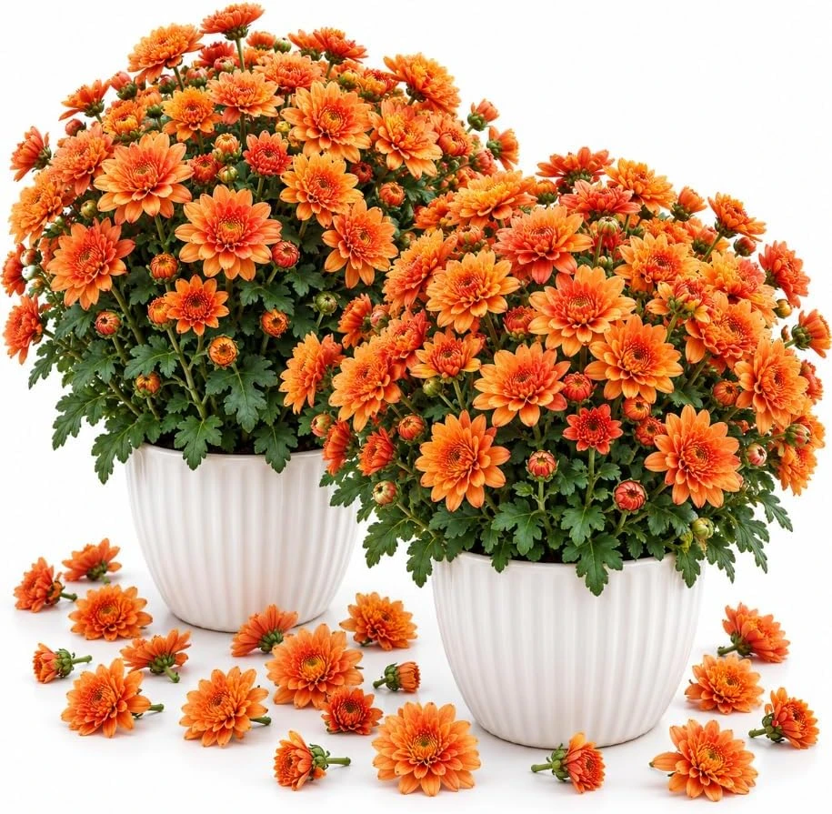 2 Orange Mum Live Plants for Planting, 4-7 Inches Tall, Perennial Chrysanthemum Starters, Outdoor - Image 1