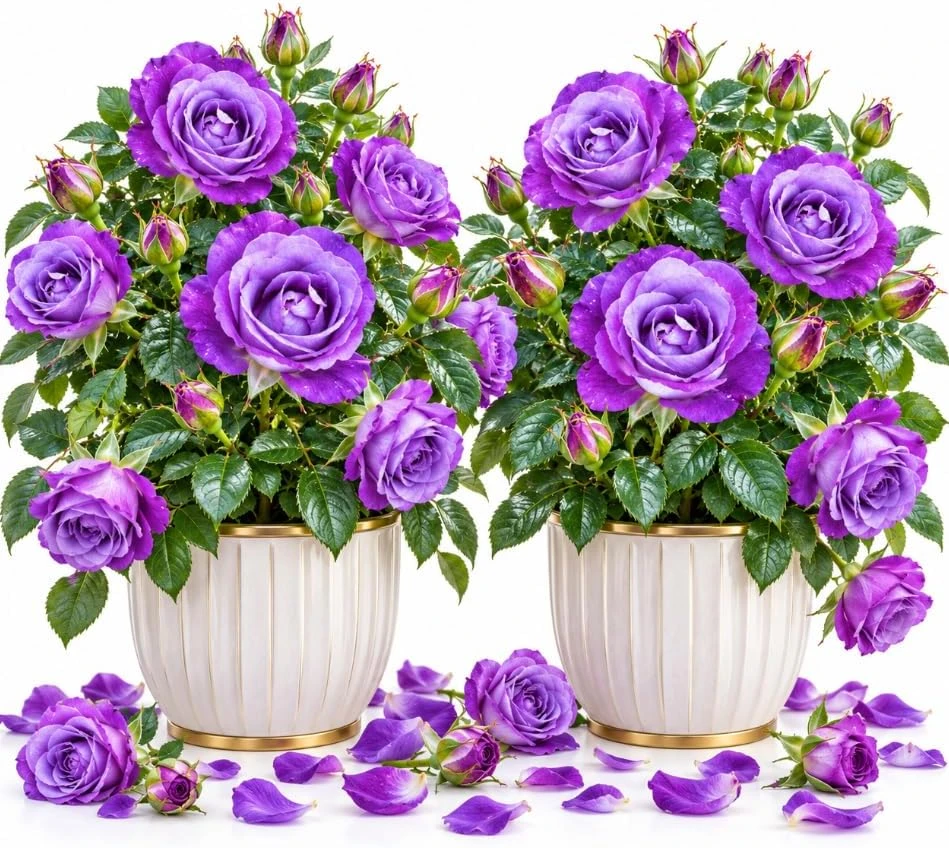 2 Pack Blue Purple Rose Live Plants - Fragrant Repeat Blooming Rose Shrubs, 5-9 Inch Tall, Outdoor - Image 1