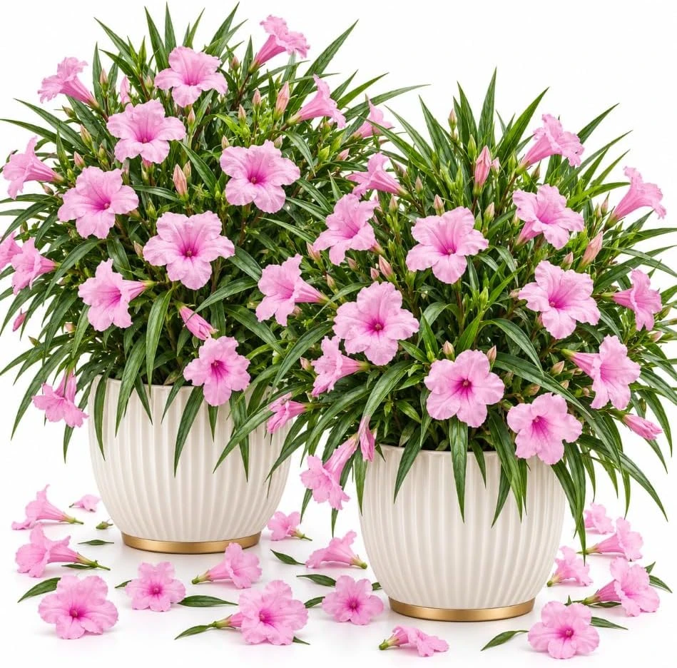 2 Pink Mexican Petunia Live Plants, Ruellia Starter Plants, 4-6 Inches Tall, Perennial - Image 1