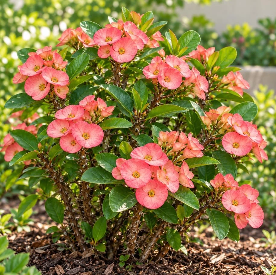 2 Salmon Pink Crown of Thorns Live Plants, 4-6 Inches Tall, Euphorbia Milii Succulents, Flowering Houseplants - Image 4
