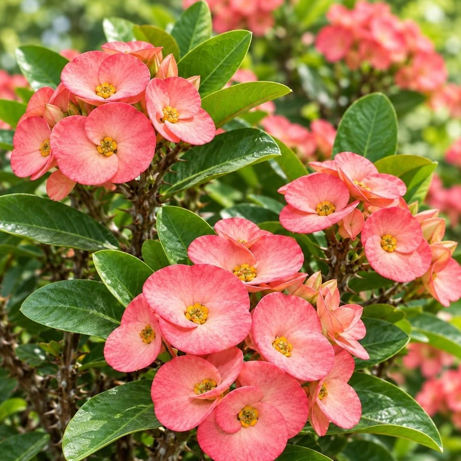2 Salmon Pink Crown of Thorns Live Plants, 4-6 Inches Tall, Euphorbia Milii Succulents, Flowering Houseplants - Image 6