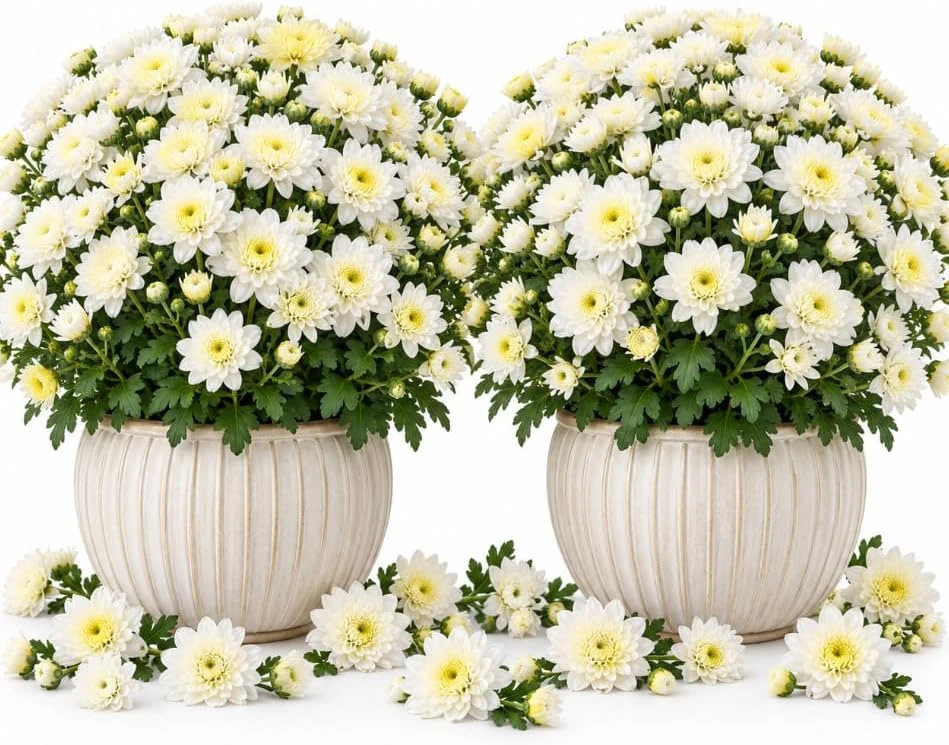 2 White Chrysanthemum Live Plants, 4-7 Inches Tall, Garden Mum Starters, Fall Blooms for Outdoor Borders, Patio Containers and Seasonal Indoor Displays - Image 1