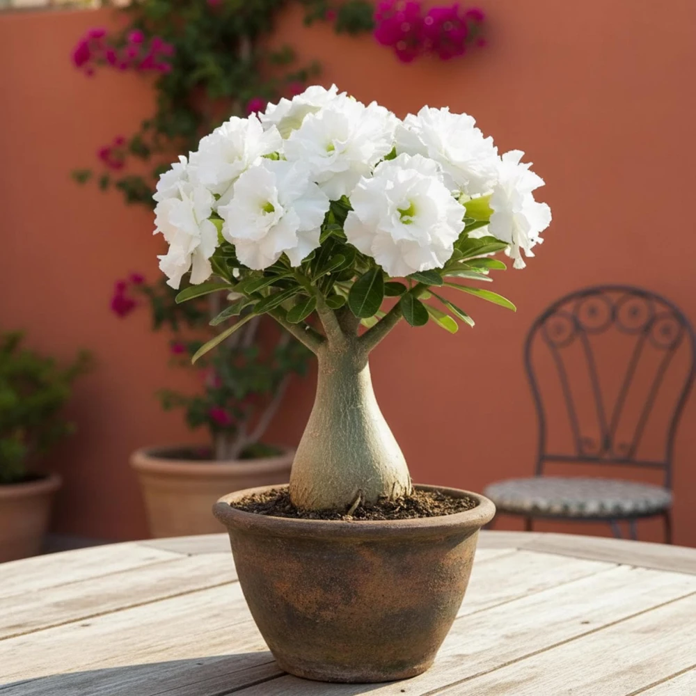 2 White Desert Rose Live Plants, Adenium Obesum Succulents, 4-6 Inches Tall, for Patio & Indoors - Image 1