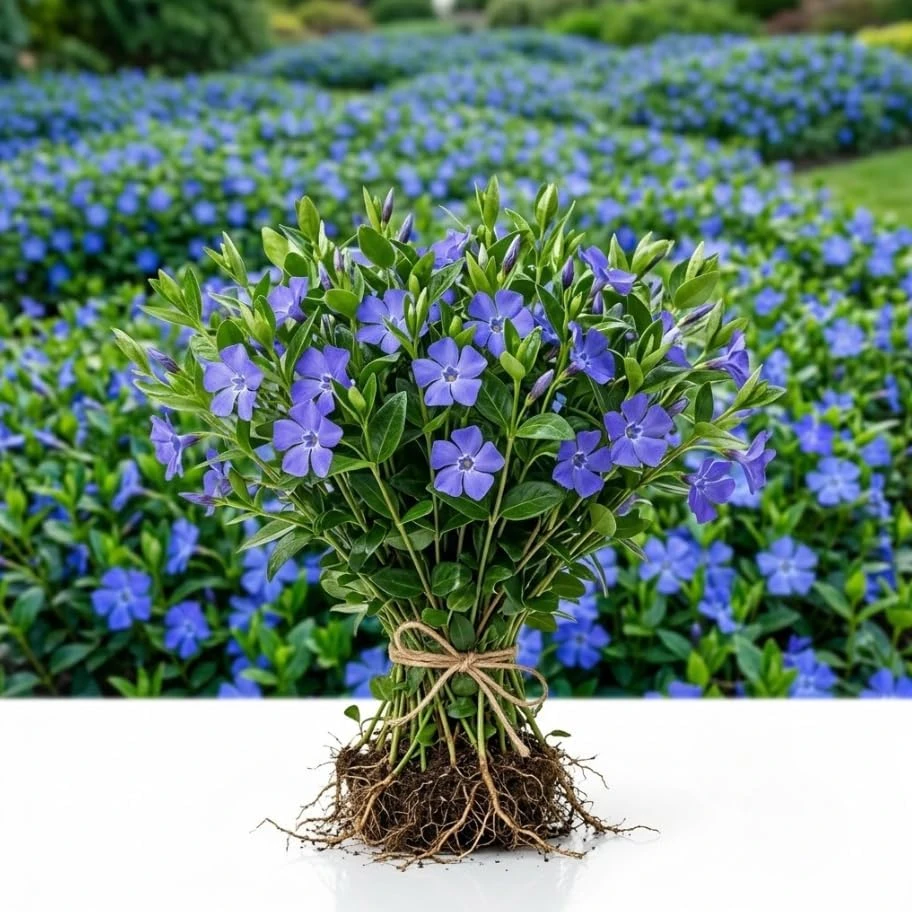 25 Blue Vinca Minor Live Plants - Creeping Myrtle Ground Cover, 4-6 Inch, Bare Root Perennial - Image 1