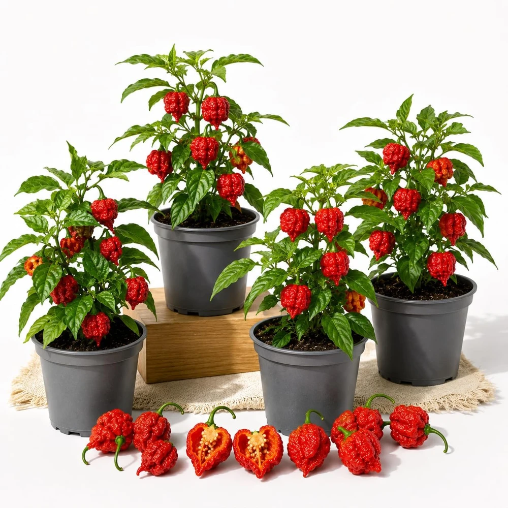 4 Carolina Reaper Pepper Live Plants - Hot Chili Peppers for Garden, 4-6 Inch Tall - Image 1