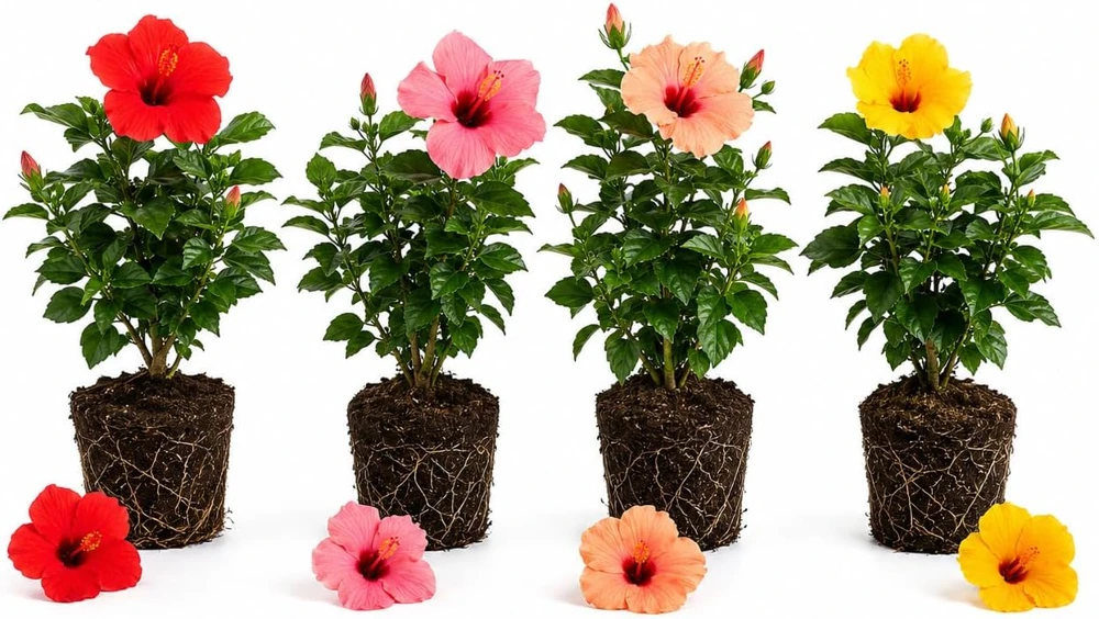 4 Pack Hardy Mix Hibiscus Live Plants – 4-7 Inches Tall Assorted Flower Shrubs Outdoor - Image 1