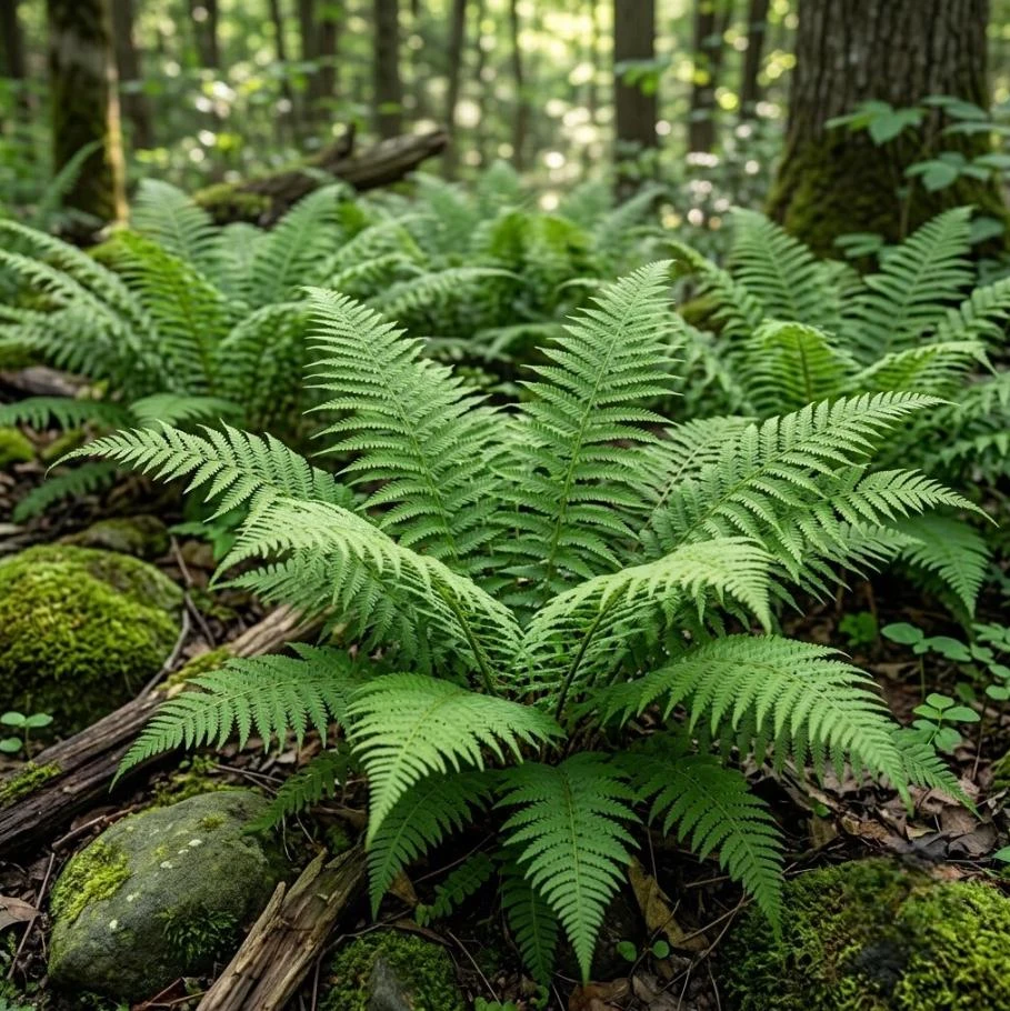 5 Lady Fern Bare Root Rhizomes - Athyrium filix-femina - 3-6" Long - Outdoor Shade Plant - Image 1