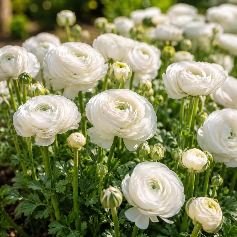 50 White Ranunculus Bulbs – Summer Flowering Buttercup Roots – Perennial - Image 1
