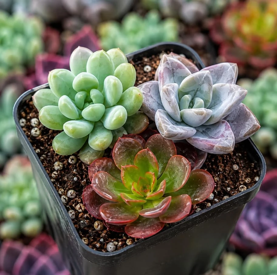 Assorted Succulent Plants Live - 3-in-1 Mini Echeveria Collection, Indoor, 2-Inch Pot - Image 1