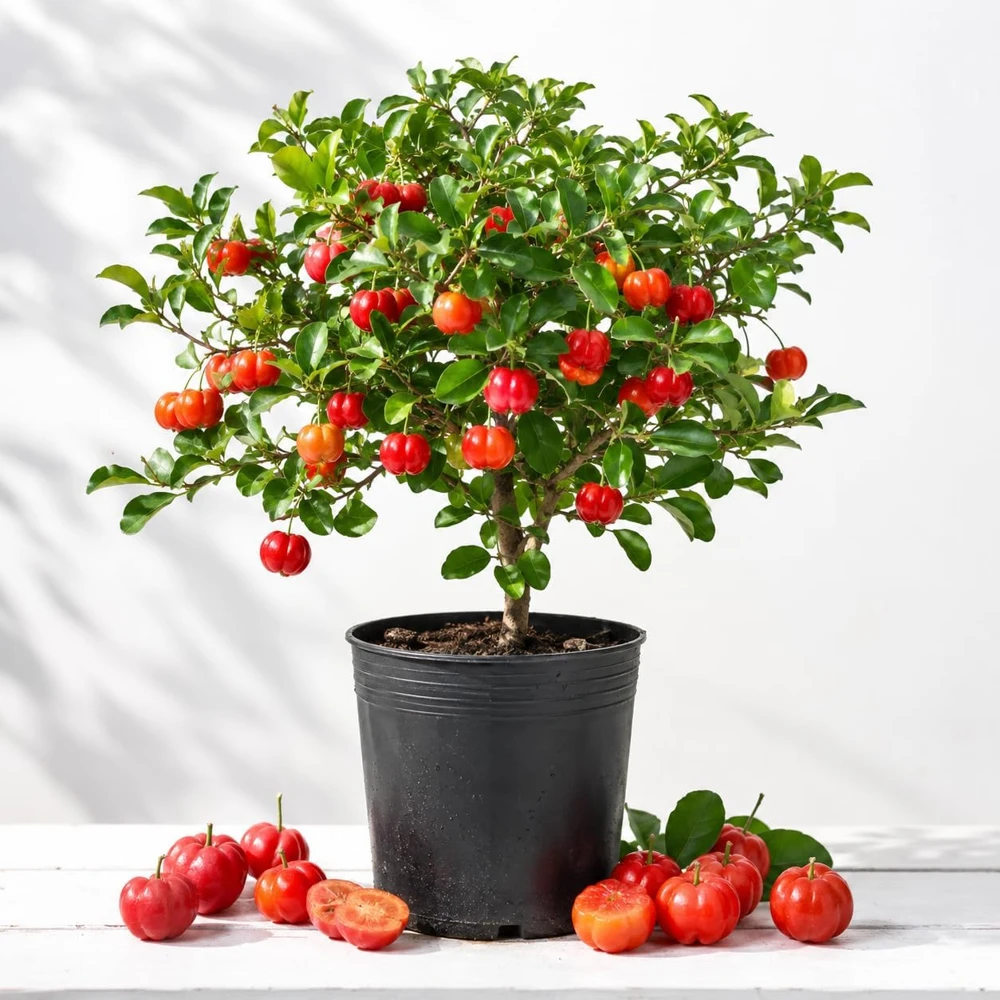 Barbados Cherry Live Plant - 4-7 Inch Acerola Fruit Tree for Outdoor Gardens - Image 1