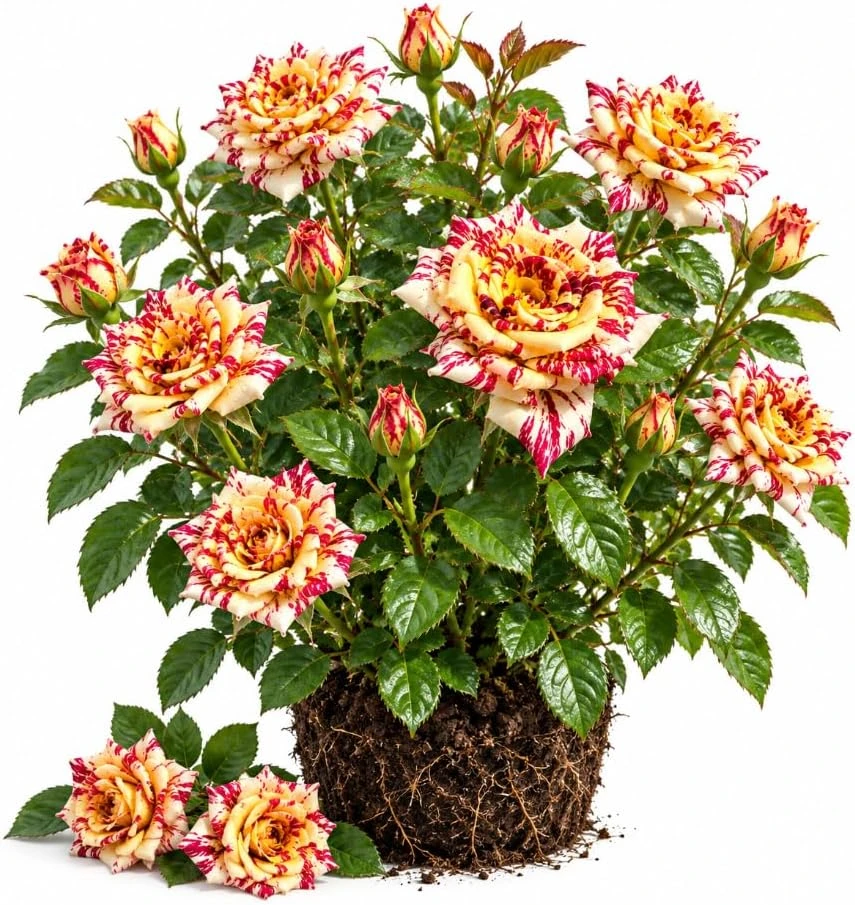 Bicolor Rose Live Plant - Yellow & Dark Red Fragrant Bush, 4-8 Inches Tall, Outdoor - Image 1