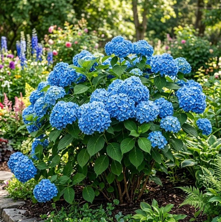 Blue Hydrangea Live Plant - Macrophylla Shrub, 6-12" Tall, 2.5" Pot - Image 1