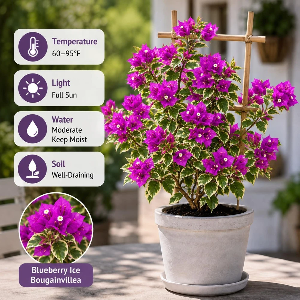 Blueberry Ice Bougainvillea Live Plants - Set of 2, 4-7 Inches Tall, Vine - Image 5