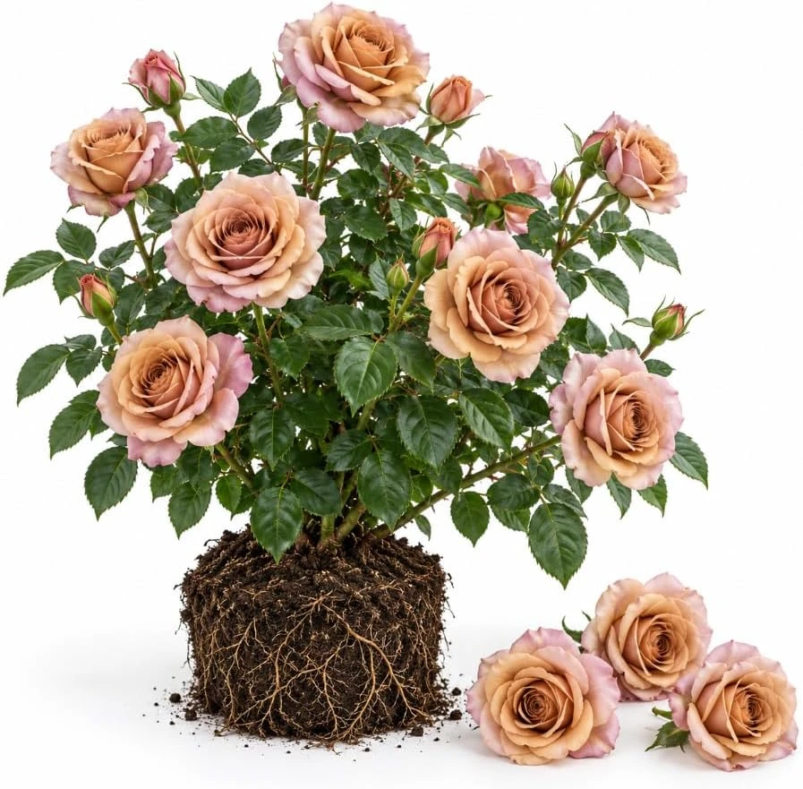 Brown Chocolate Rose Bush Live Plant, 4-7 Inches Tall, Fragrant Flowers, USDA Zones 6-10, Outdoor - Image 1