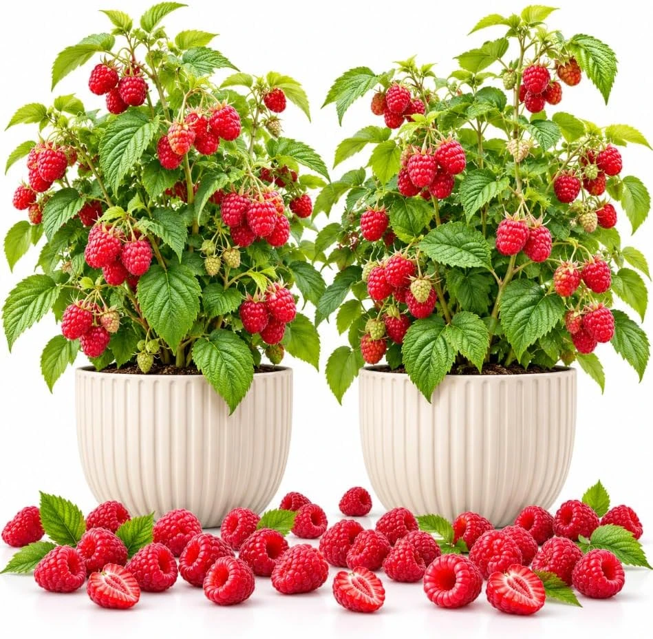 Caroline Red Raspberry Live Plants - Set of 2, 4-7 Inches Tall, Hardy Berry Bushes for Outdoor Gardens - Image 1