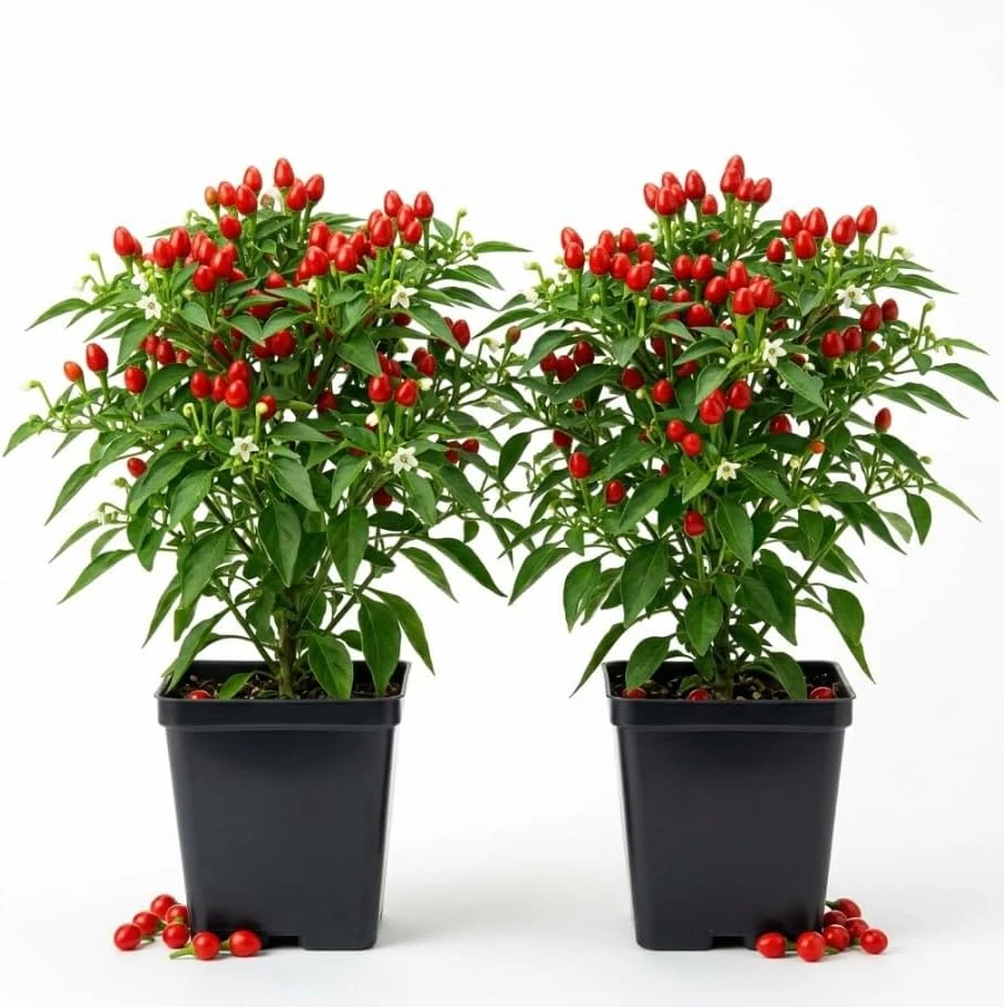 Chiltepin Pepper Live Plant - 2 Pots, 4" Pot - Rare Red Chili Mini Fruits - Image 1