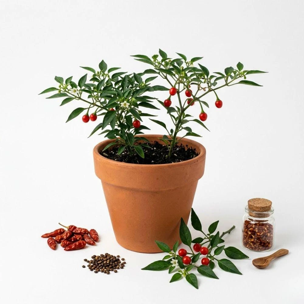 Chiltepin Pepper Live Plants - 2 Per 4 Inch Pot, Chili Starter, Outdoor - Image 1