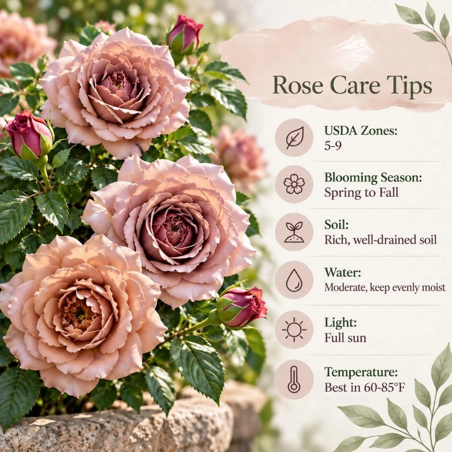 Chocolate Rose Live Plant, 4-7 Inches Tall, Fragrant Reblooming Rose Bush, Full Sun - Image 5