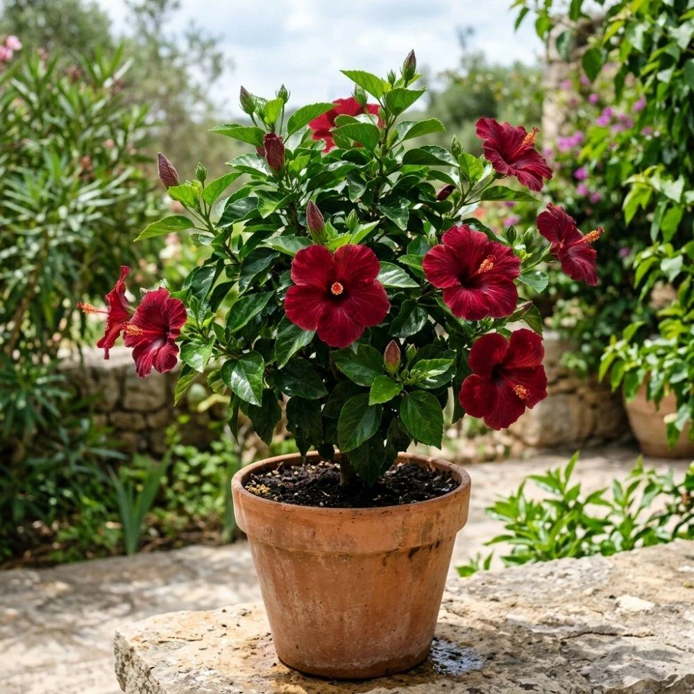 Dark Red Hibiscus Live Plant | 5-7 Inch Starter Shrub | Tropical Crimson Flower - Image 1