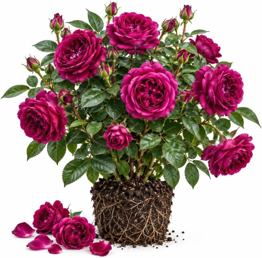 Deep Purple Climbing Rose Live Plant - Fragrant Floribunda Bush, 4-6 Inches Tall, Outdoor - Image 1