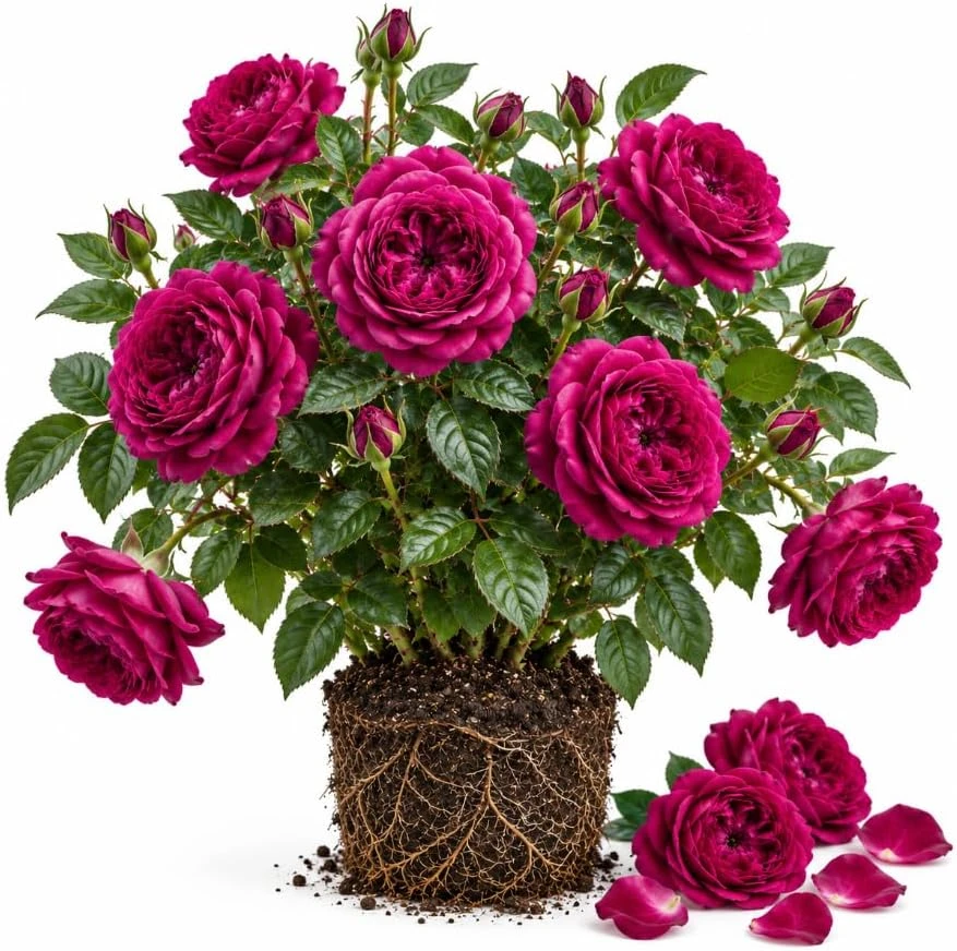 Deep Purple Floribunda Rose Live Plant – 4-6 Inches Tall Climbing Bush - Image 1