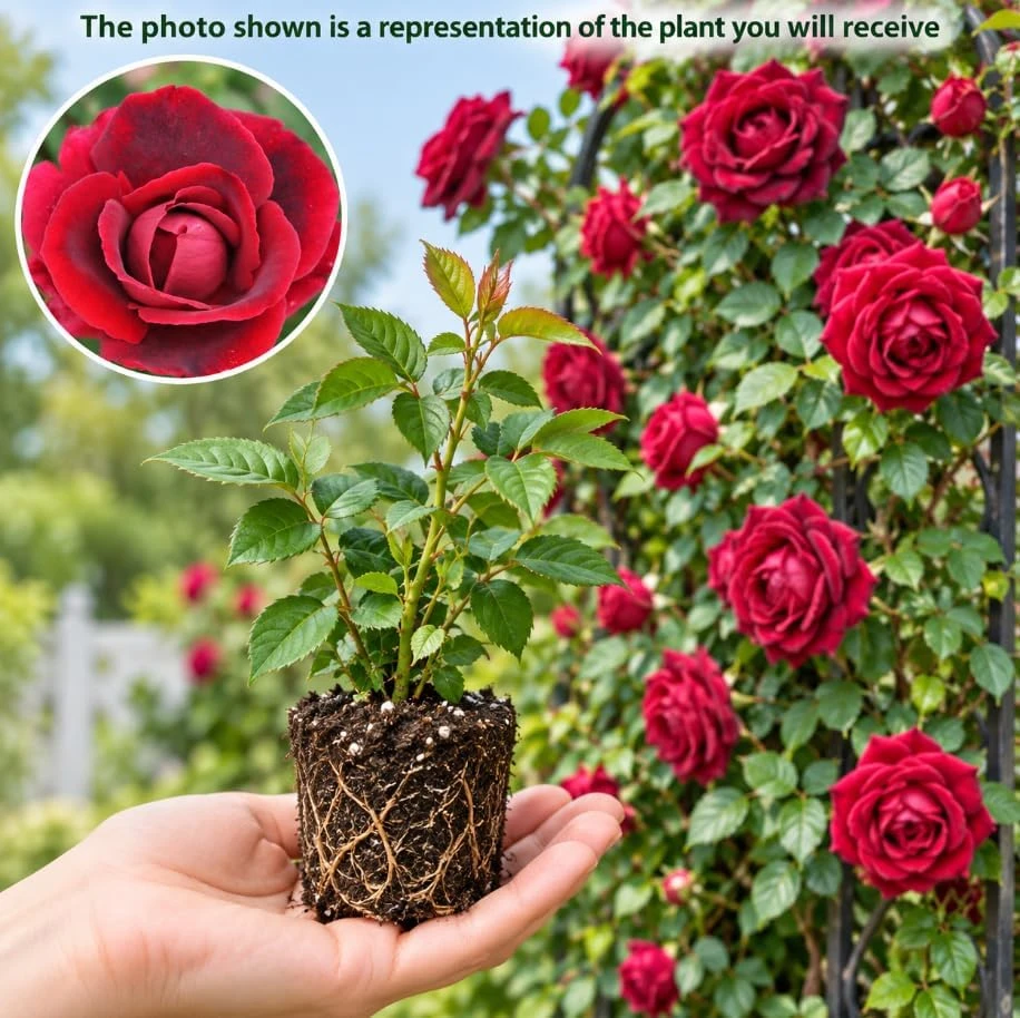 Deep Red Rose Bush Live Plant, 4-7 Inches Tall, Fragrant Reblooming Flowers for Garden - Image 3