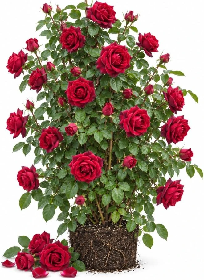 Deep Red Rose Bush Live Plant, 4-7 Inches Tall, Fragrant Reblooming Flowers for Garden - Image 1