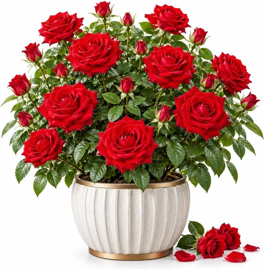 Deep Red Rose Bush Live Plant – Fragrant, Repeat Flowering, 4-6 Inches Tall, Outdoor - Image 1